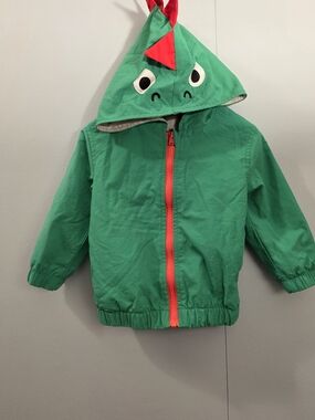 Green Dino Hooded Raincoat for Kids - Cute Dino Face